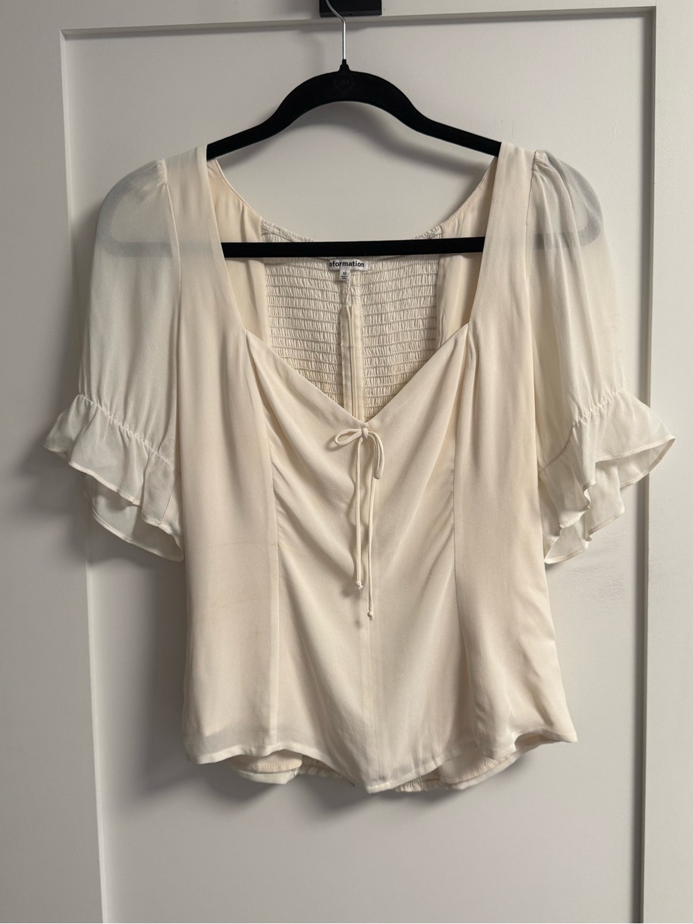 Reformation DevelanCream Tie-Front Ruffle-Sleeve Blouse